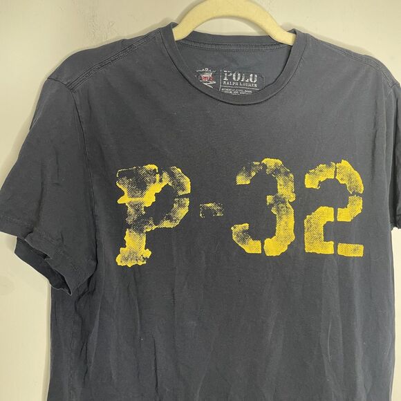 Polo Ralph Lauren Shirt Mens Small Blue P-32 Graphic Distressed Naval Military - Picture 2 of 13